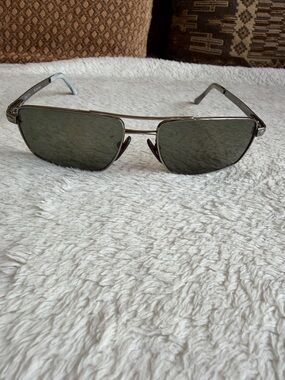 Persol Silver Metal Sunglasses with Dark Green Lenses